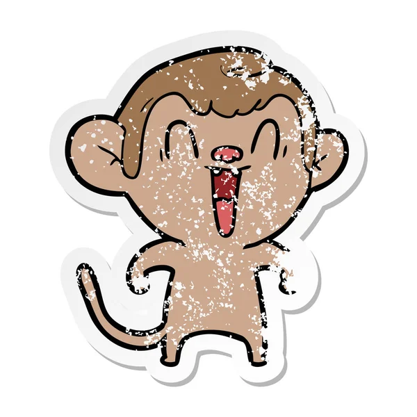 Zoufalý nálepka kreslená veselá opice — Stockový vektor