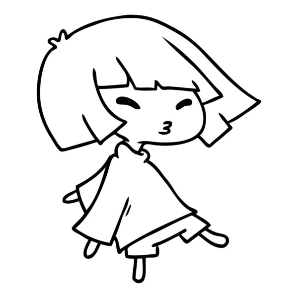 Γραμμικό σχέδιο ένα κορίτσι χαριτωμένο kawaii — Διανυσματικό Αρχείο
