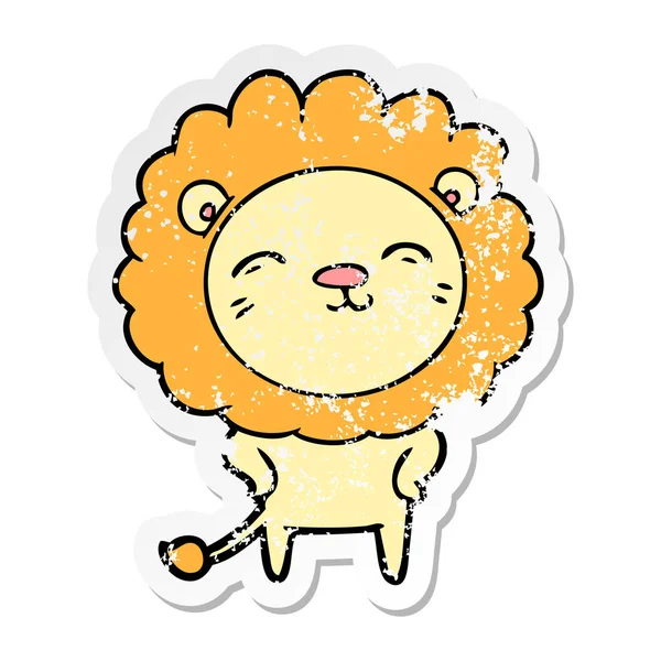 Calcomanía angustiada de un león de dibujos animados — Archivo Imágenes Vectoriales