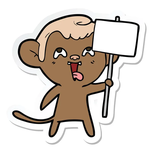 Autocollant d'un singe de dessin animé fou avec signe — Image vectorielle
