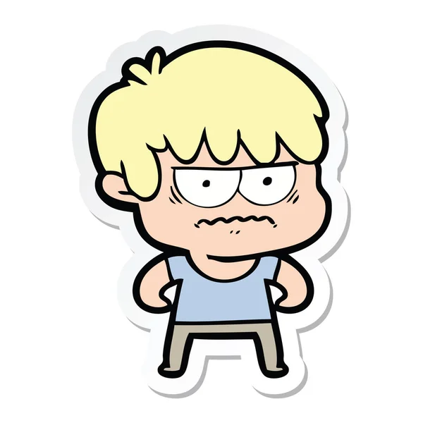 Sticker of a annoyed cartoon boy — Stock Vector