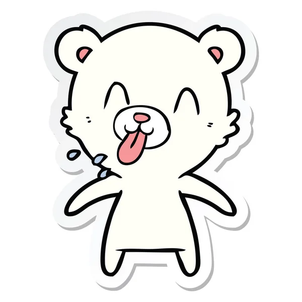 Sticker van een onbeleefd cartoon ijsbeer tong uitsteekt — Stockvector
