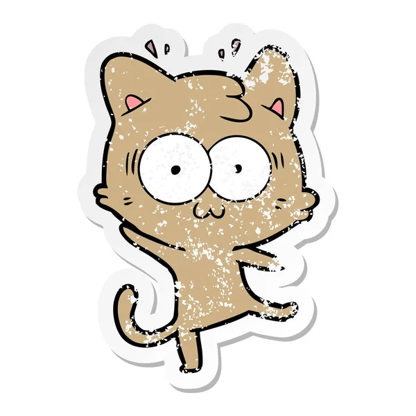Distressed Sticker Cartoon Surprised Cat — Stock Vector