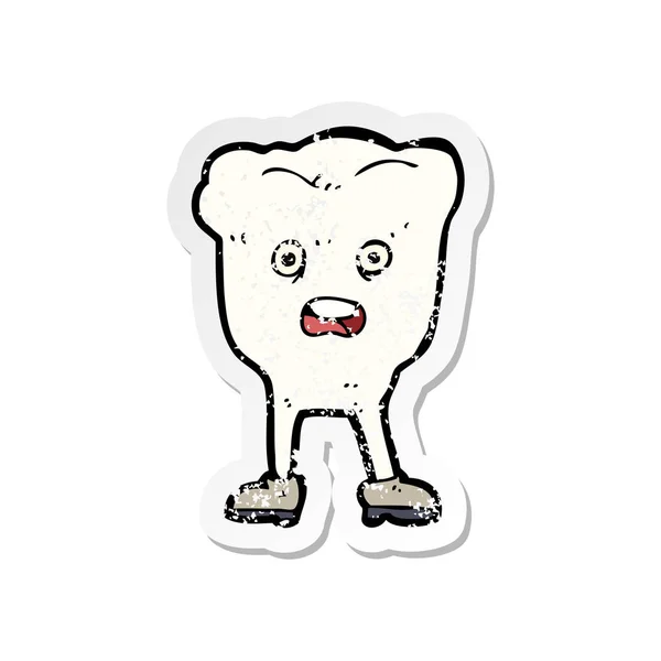 Adesivo angustiado retro de um dente de desenho animado olhando com medo — Vetor de Stock