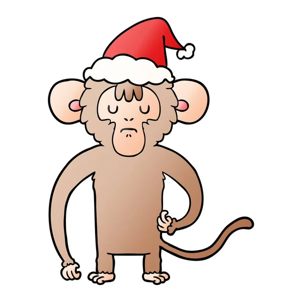 Gradient Cartoon eines Affen kratzt mit Weihnachtsmütze — Stockvektor