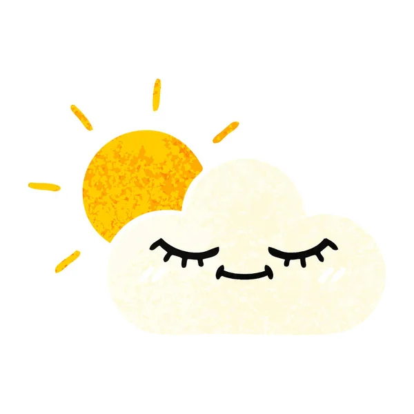 Retro illustrazione stile cartone animato sole e nuvola — Vettoriale Stock