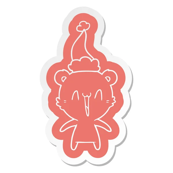Glücklicher Eisbär-Cartoon-Aufkleber einer Weihnachtsmütze — Stockvektor