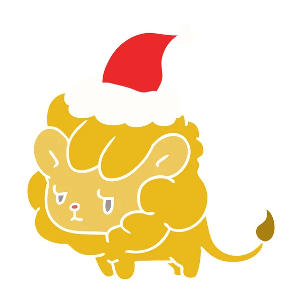 Рождественская карикатура на льва кавайи — стоковый вектор