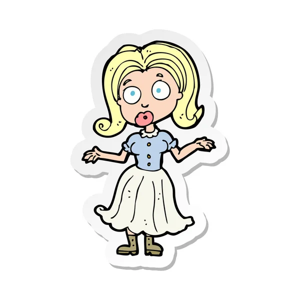 Sticker of a cartoon confused girl — Stock Vector