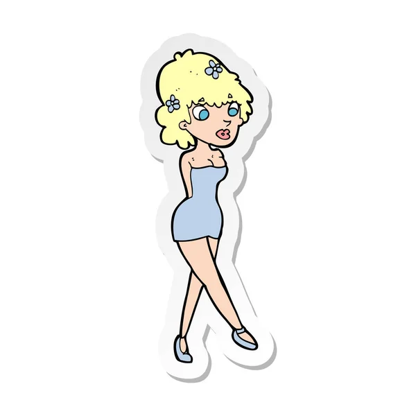 Sticker Cartoon Woman Posing Dress — Stock Vector