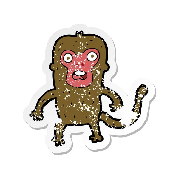 Retro Distressed Sticker Cartoon Monkey — Stock Vector