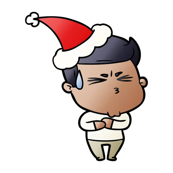 Fumetto gradiente di un uomo frustrato che indossa cappello di Babbo Natale — Vettoriale Stock