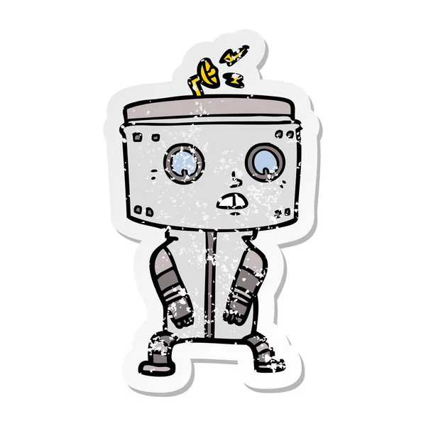 Verontruste sticker van een cartoon-robot — Stockvector