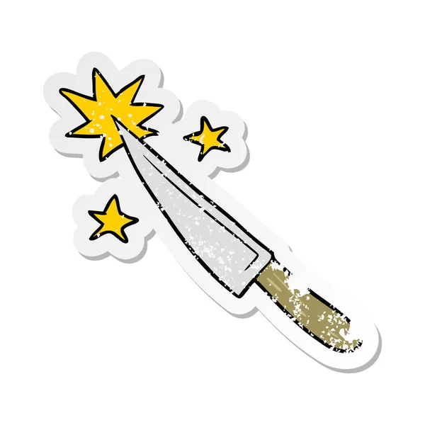 Pegatina angustiada de un cuchillo de cocina afilado de dibujos animados — Vector de stock