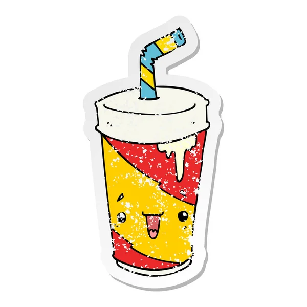 Distressed Sticker Cartoon Soda Cup — Stock Vector