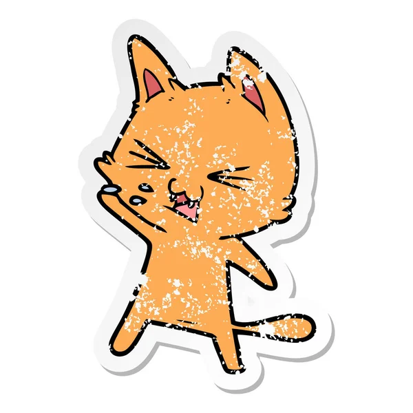 Distressed Sticker Cartoon Cat Hissing — Stock Vector