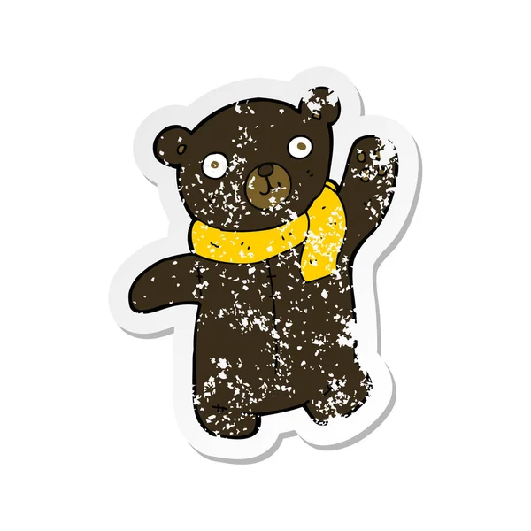 Retro Distressed Sticker Cute Cartoon Black Teddy Bear — Stock Vector