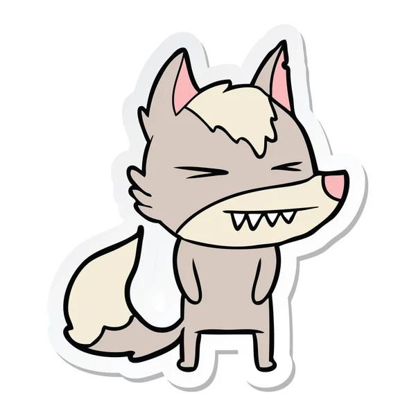 Pegatina de una caricatura de lobo enojado — Vector de stock