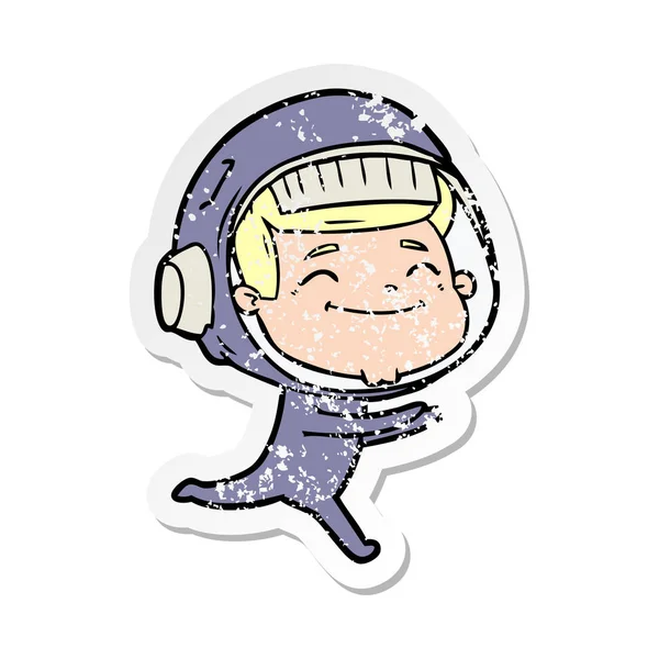 Mutlu karikatür astronotun sıkıntılı etiket — Stok Vektör