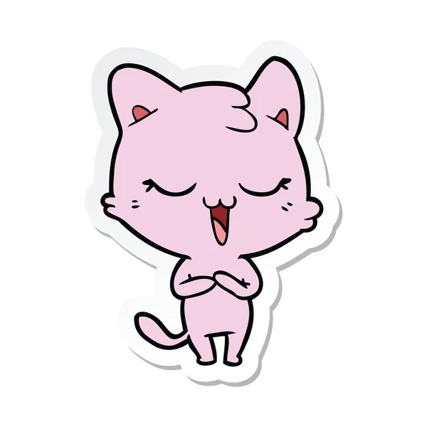 Sticker of a happy cartoon cat — Stock Vector