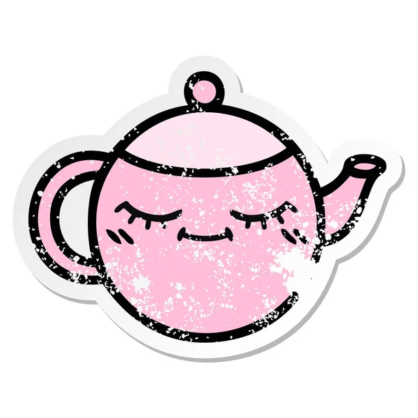 Distressed Sticker Cute Cartoon Teapot — Stock Vector