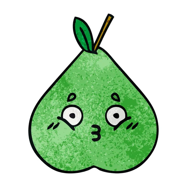 Retro grunge texture cartoon green pear — Stock Vector