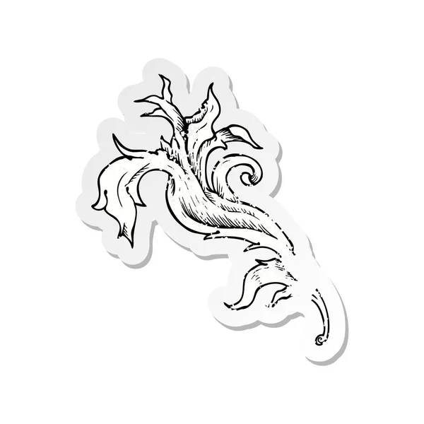 Adesivo retrò angosciato di un tradizionale swir floreale disegnato a mano — Vettoriale Stock
