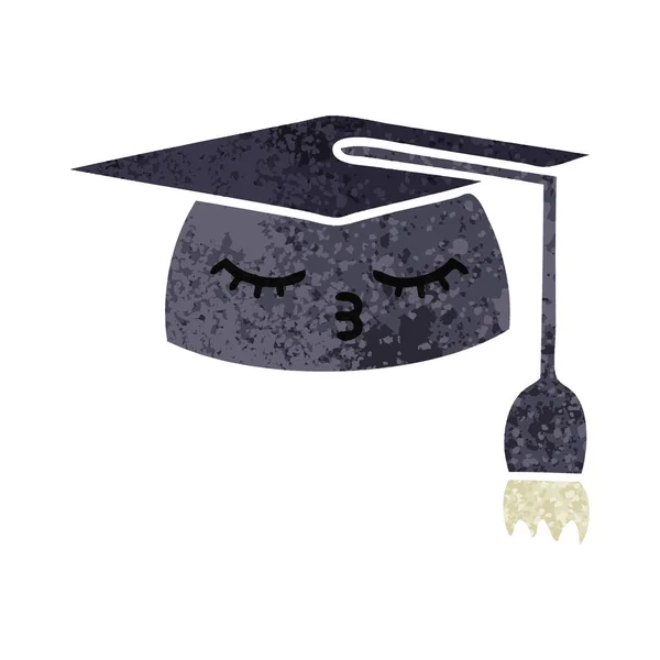 Retro ilustração estilo desenho animado chapéu de graduação — Vetor de Stock