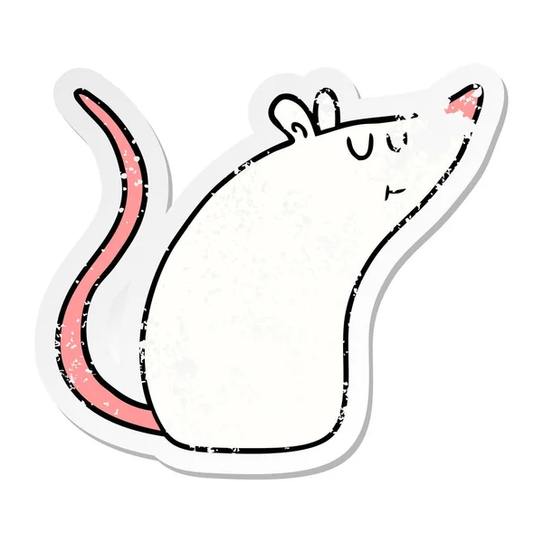 Calcomanía angustiada de un ratón blanco de dibujos animados — Vector de stock