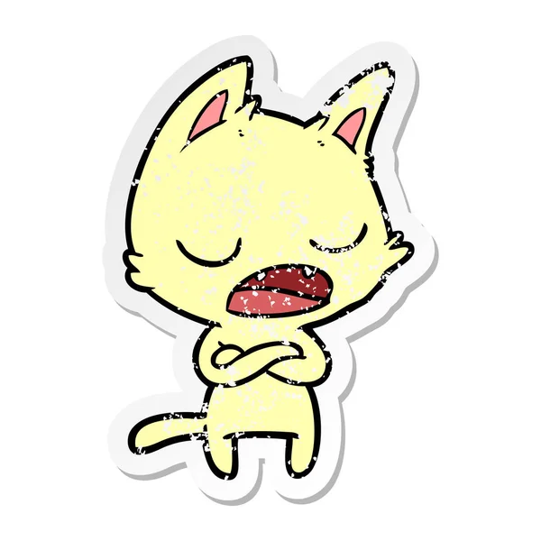 Verontruste Sticker Van Een Pratende Kat Met Gekruiste Armen — Stockvector