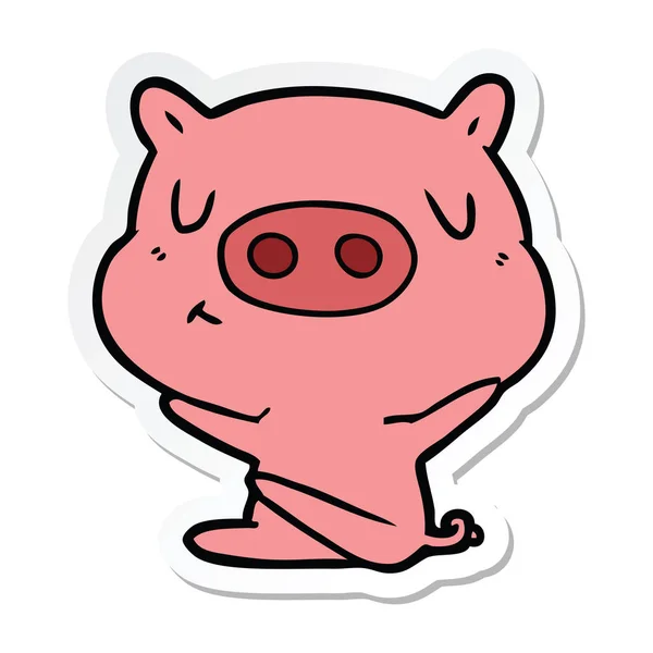 Etiqueta de um porco de conteúdo de desenho animado —  Vetores de Stock