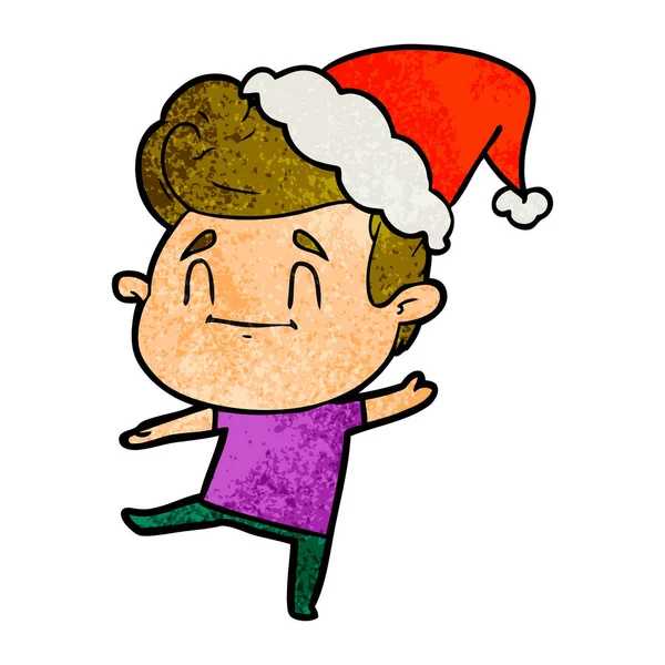 Happy textured cartoon of a man wearing santa hat — Stock Vector
