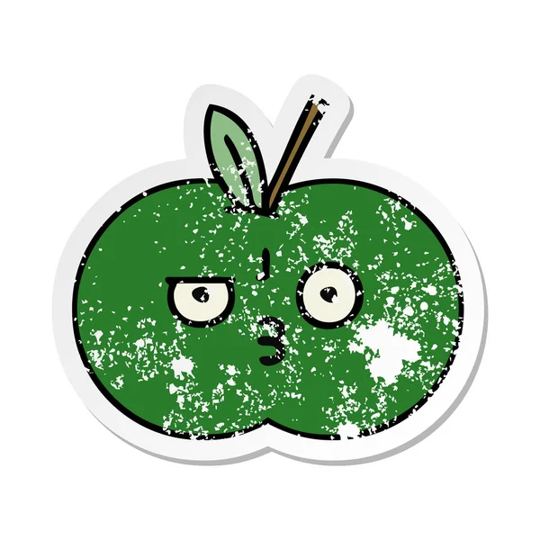 Etiqueta angustiada de uma maçã suculenta bonito desenho animado — Vetor de Stock