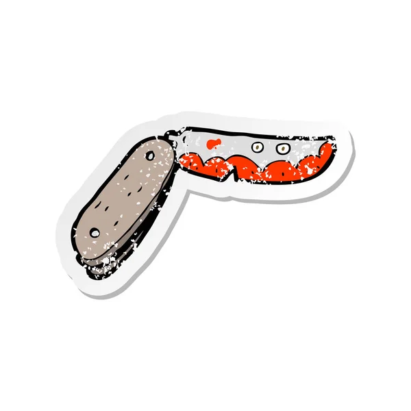 Retro Distressed Sticker Cartoon Bloody Folding Knife — Stock Vector
