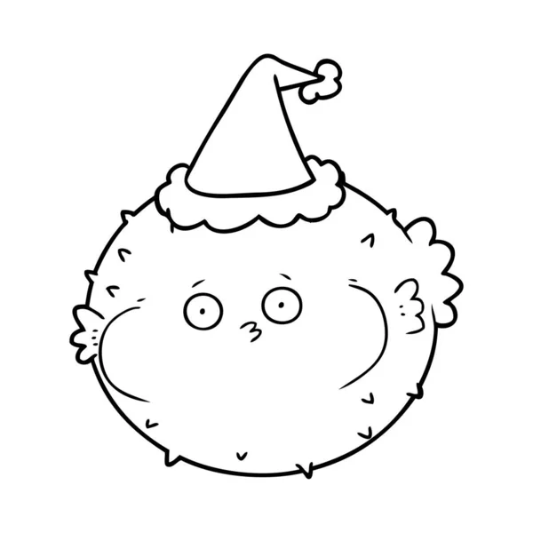 Dessin Main Poisson Globe Portant Chapeau Père Noël — Image vectorielle