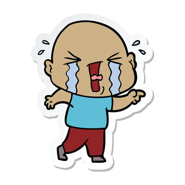 Etiqueta de um desenho animado chorando homem careca —  Vetores de Stock