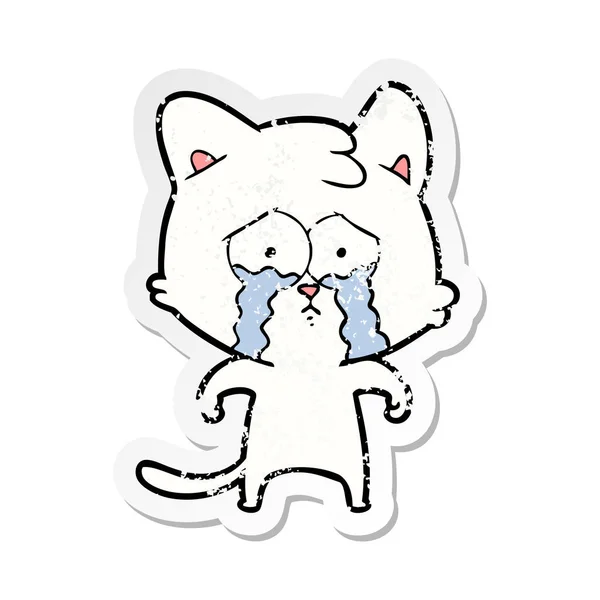 一个卡通哭闹的猫苦恼的贴纸 — 图库矢量图片