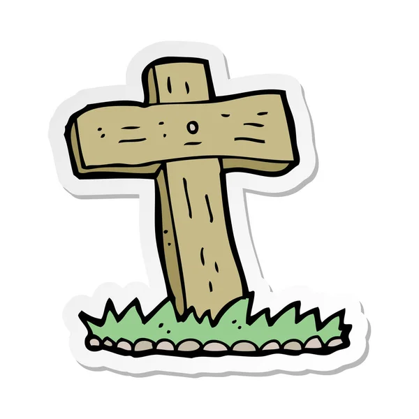 Pegatina de una tumba cruz de madera de dibujos animados — Vector de stock