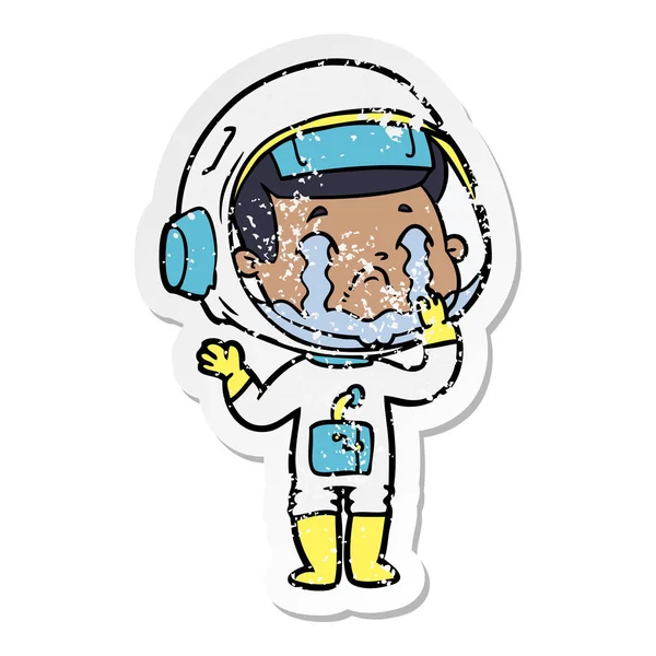 Distressed sticker of a cartoon crying astronaut — Stock Vector