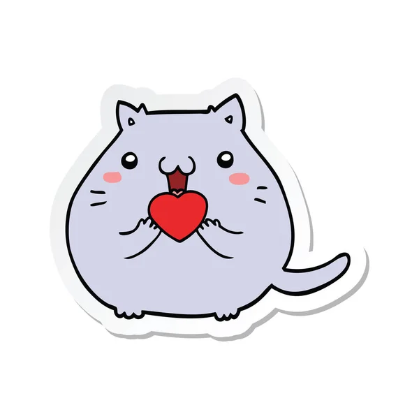 Sticker van een leuke cartoon kat verliefd — Stockvector