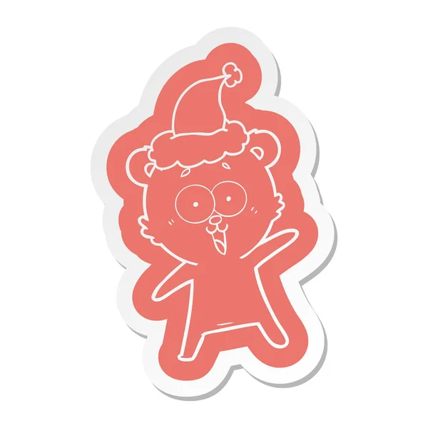 Lachender Teddybär Cartoon-Aufkleber eines Weihnachtsmannes — Stockvektor