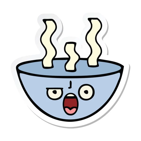 Sticker Van Een Leuke Cartoon Kom Van Warme Soep — Stockvector