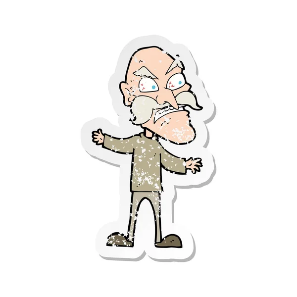 Retro Angustiado Adesivo Desenho Animado Irritado Velho Homem —  Vetores de Stock