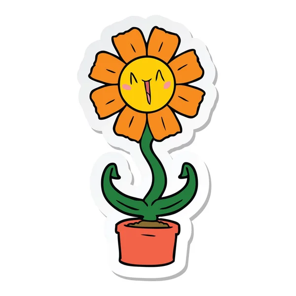 Pegatina de una flor de dibujos animados feliz — Vector de stock