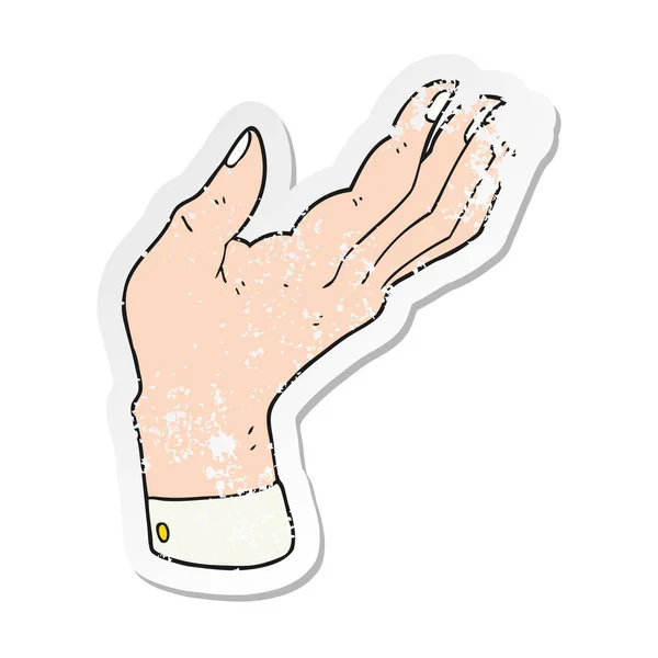 Retro Noodlijdende Sticker Van Een Cartoon Open Hand Palm Opgewekt — Stockvector