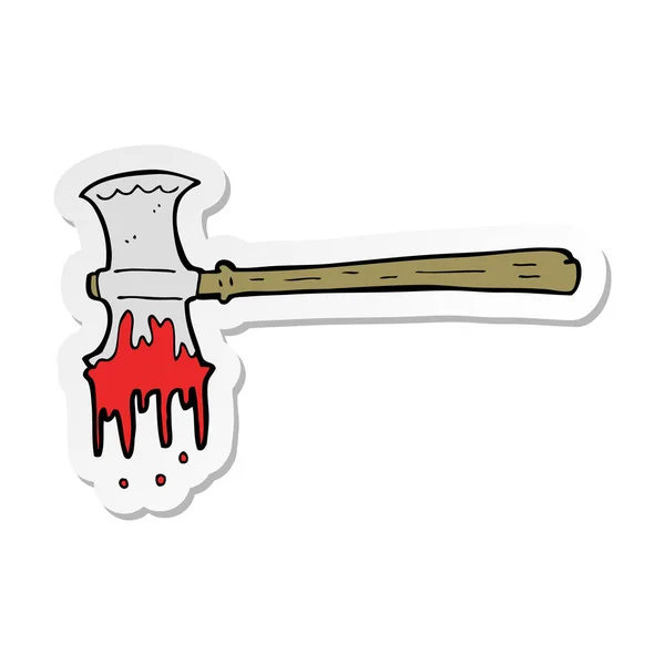 Etiqueta de um machado sangrento de desenho animado — Vetor de Stock