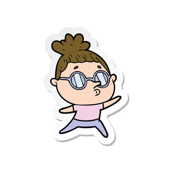 Pegatina de una mujer de dibujos animados con gafas — Vector de stock