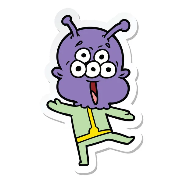 Sticker van een happy cartoon vreemdeling dansen — Stockvector