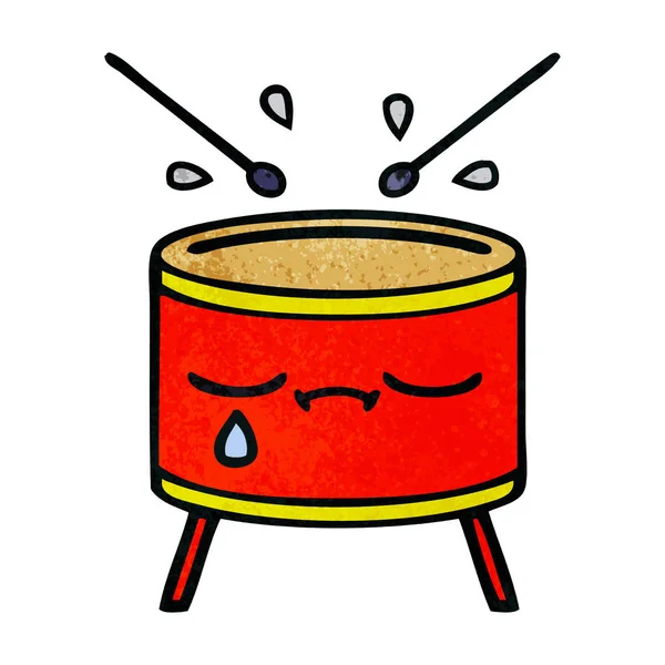 Retro Grunge Texture Cartoon Sad Drum — Stock Vector