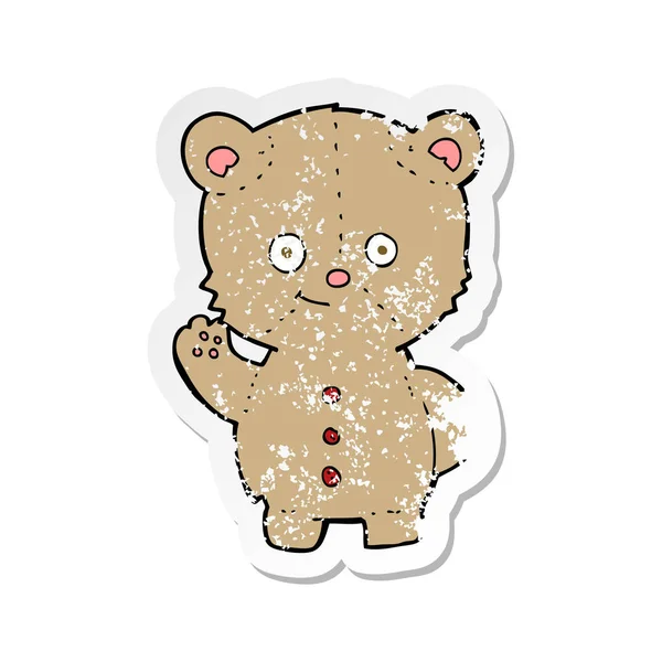 Ретро стресова наклейка мультяшного плюшевого ведмедя — стоковий вектор